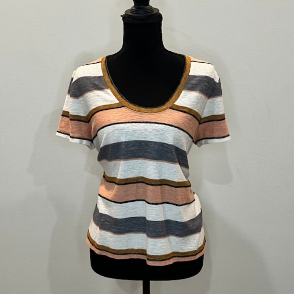 Madewell Striped Scoop Neck T-shirt Women's Sz Large Cotton Blend Casual Summer